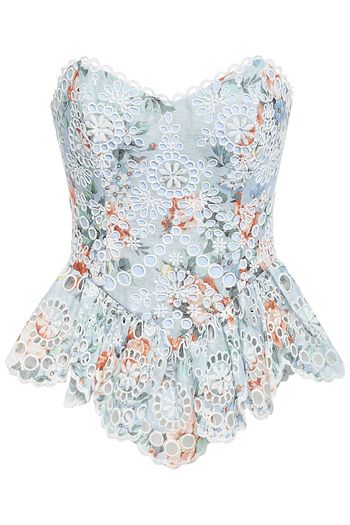 ZIMMERMANN Strapless broderie anglaise-layered ruffled linen blouse