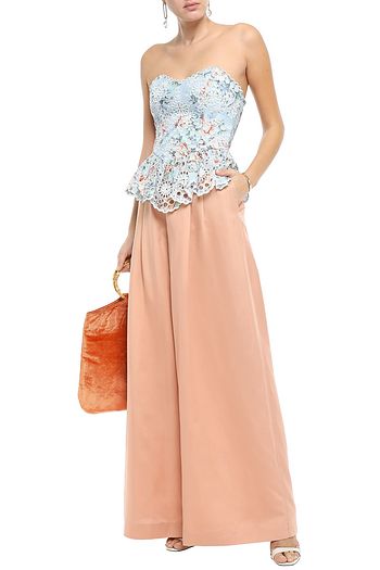 ZIMMERMANN Strapless broderie anglaise-layered ruffled linen blouse