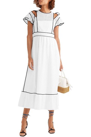 REDVALENTINO Bow-detailed cutout broderie anglaise midi dress