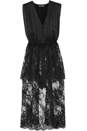 ALEXANDER MCQUEEN Asymmetric silk-satin and cotton-blend lace tunic