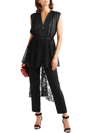 ALEXANDER MCQUEEN Asymmetric silk-satin and cotton-blend lace tunic