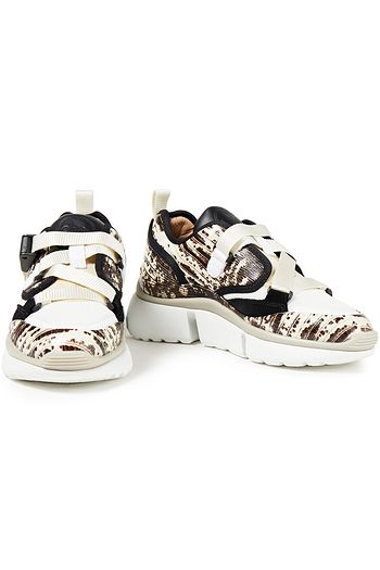 CHLOÉ Paneled lizard-effect leather and mesh sneakers