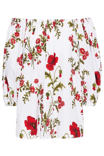 ALEXANDER MCQUEEN Gerafftes Oberteil aus Baumwollpopeline mit floralem Print
