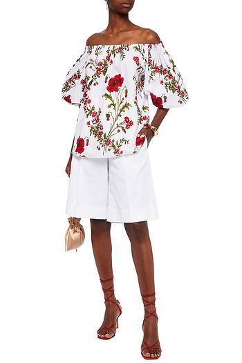 ALEXANDER MCQUEEN Gerafftes Oberteil aus Baumwollpopeline mit floralem Print