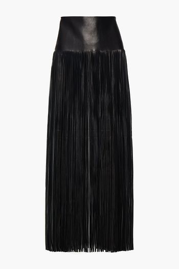 VALENTINO Fringed leather maxi skirt