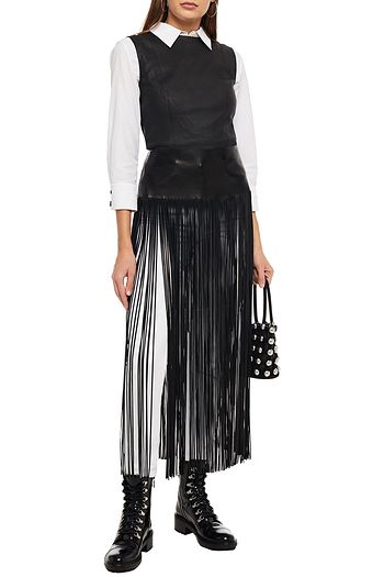VALENTINO Fringed leather maxi skirt