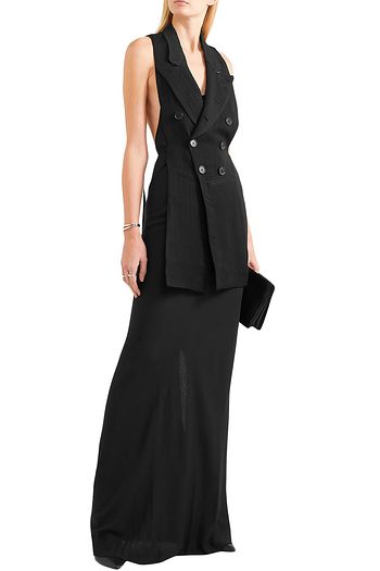 ANN DEMEULEMEESTER Open-back satin twill-paneled herringbone wool-blend vest
