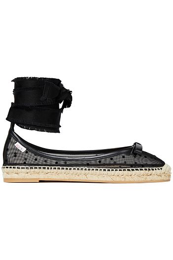 RED(V) Leather-trimmed lace-up flocked mesh espadrilles