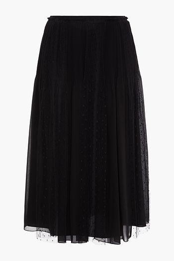 REDVALENTINO Gathered point d'esprit-paneled chiffon midi skirt