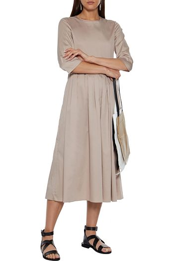 'S MAX MARA Corsaro pleated cotton-blend poplin midi dress