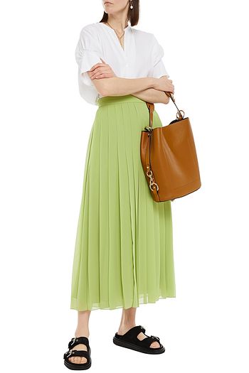 THE ROW Magda pleated crepe de chine midi skirt
