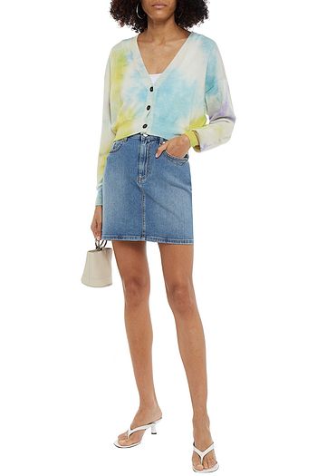 MSGM Chain-trimmed embroidered denim mini skirt