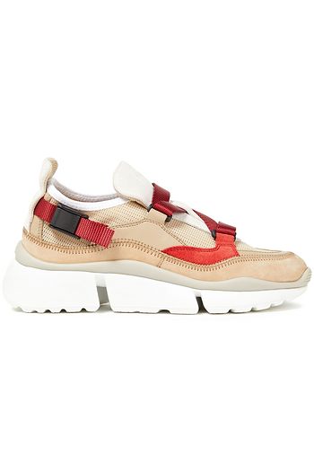 CHLOÉ Color-block suede, mesh and leather sneakers