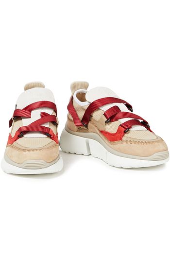 CHLOÉ Color-block suede, mesh and leather sneakers