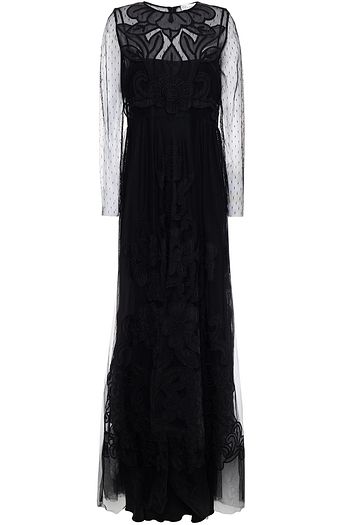 REDVALENTINO Embroidered point d'esprit-paneled silk tulle gown