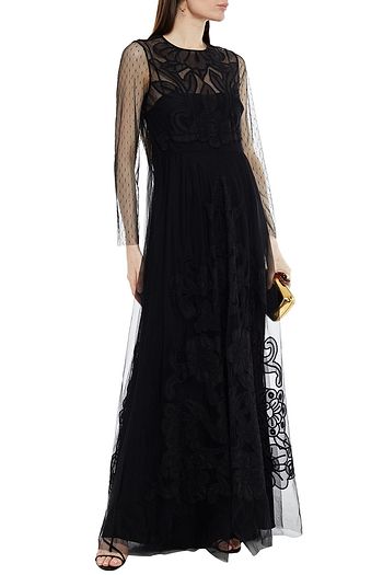 REDVALENTINO Embroidered point d'esprit-paneled silk tulle gown