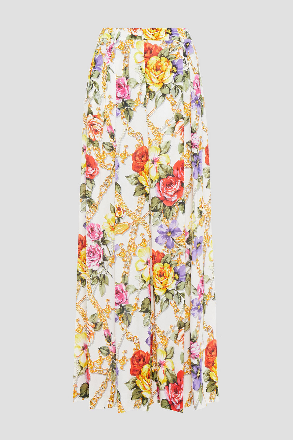 Pleated Printed Crepe De Chine Wide-leg Pants