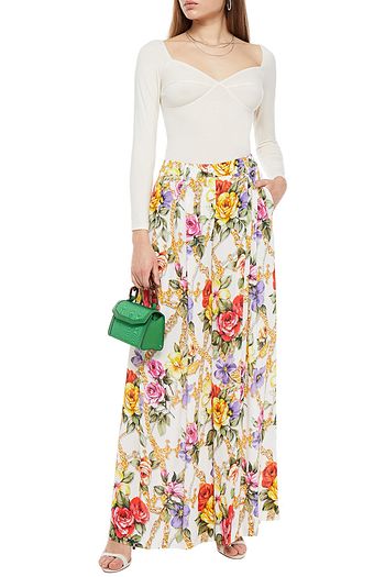 BOUTIQUE MOSCHINO Pleated printed crepe de chine wide-leg pants