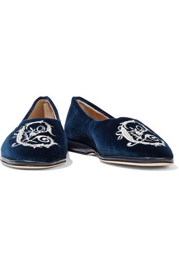 CHLOÉ Skye embroidered velvet slippers