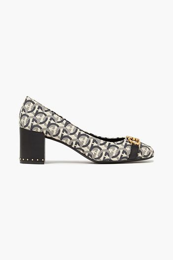 SALVATORE FERRAGAMO Garda 55 レザートリム ジャカード パンプス