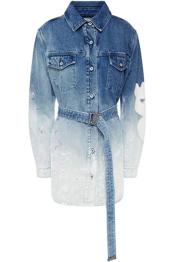 OFF-WHITE™ Appliquéd painted dégradé denim mini shirt dress