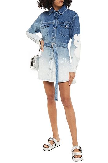 OFF-WHITE™ Appliquéd painted dégradé denim mini shirt dress