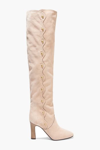 CHLOÉ Quaylee scalloped studded suede over-the-knee boots