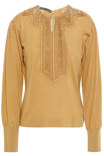 ALBERTA FERRETTI Guipure lace-paneled wool sweater