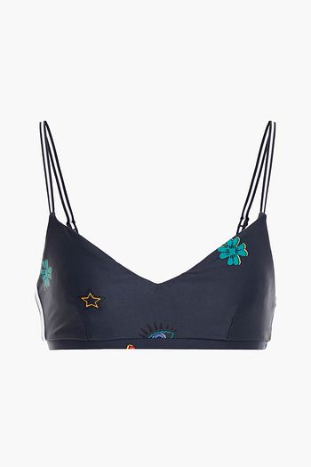 THE UPSIDE Grosgrain-trimmed printed stretch sports bra
