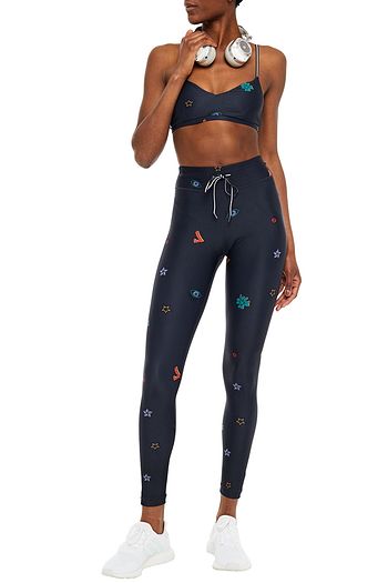 THE UPSIDE Grosgrain-trimmed printed stretch sports bra