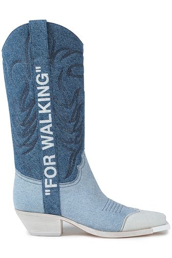 OFF-WHITE™ Paneled printed denim boots