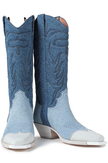 OFF-WHITE™ Paneled printed denim boots