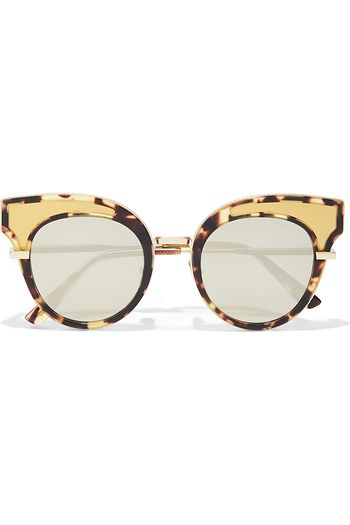 BOTTEGA VENETA Cat-eye gold-tone and tortoiseshell acetate mirrored sunglasses