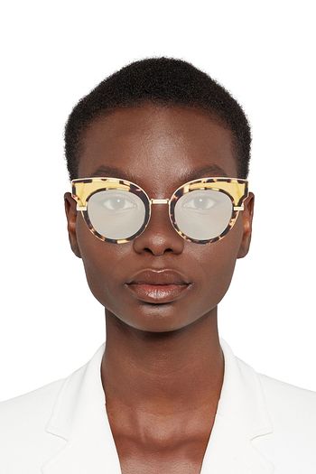 BOTTEGA VENETA Cat-eye gold-tone and tortoiseshell acetate mirrored sunglasses