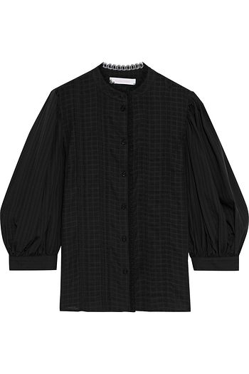 SEE BY CHLOÉ Crocheted lace-trimmed cotton-jacquard blouse