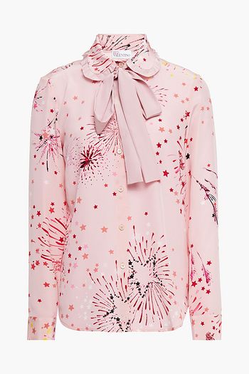 REDVALENTINO Pussy-bow printed silk-crepe blouse