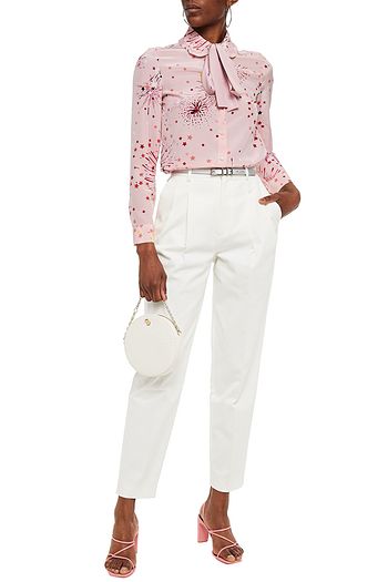 REDVALENTINO Pussy-bow printed silk-crepe blouse