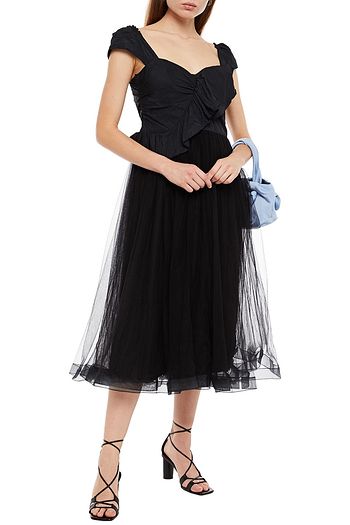REDVALENTINO Tulle-paneled taffeta midi dress