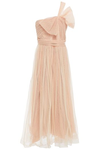 REDVALENTINO One-shoulder bow-embellished point d'esprit midi dress