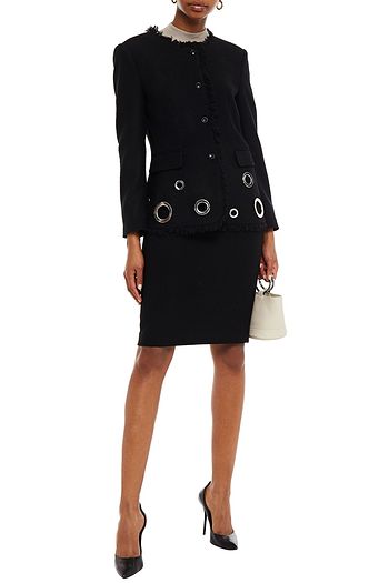 BOUTIQUE MOSCHINO Eyelet-embellished wool-blend bouclé-tweed jacket