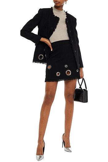 BOUTIQUE MOSCHINO Eyelet-embellished wool-blend bouclé-tweed mini skirt