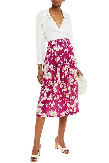BOUTIQUE MOSCHINO Pleated floral-print crepe midi skirt