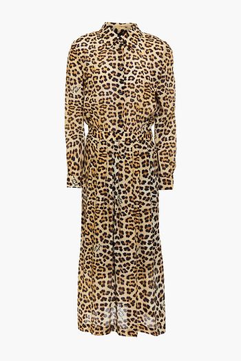 BOUTIQUE MOSCHINO Pleated leopard-print crepe de chine midi shirt dress