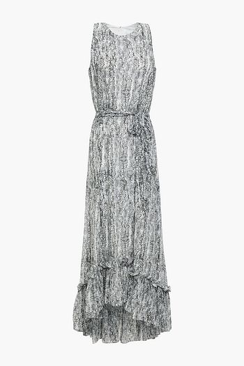 MIKAEL AGHAL Belted ruffled snake-print georgette midi dress