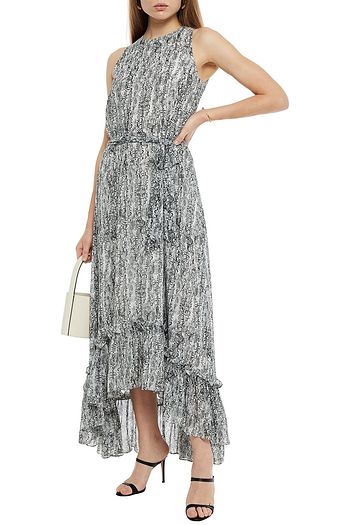 MIKAEL AGHAL Belted ruffled snake-print georgette midi dress