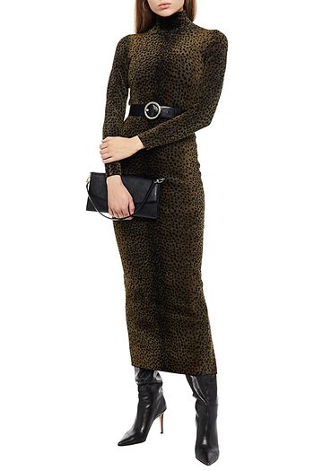 ALEXANDER WANG Leopard-print chenille turtleneck midi dress