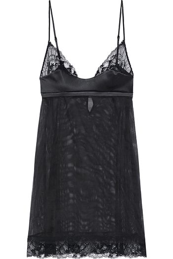 LA PERLA Adele satin and lace-trimmed stretch-tulle chemise