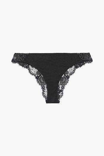 LA PERLA Clea cotton-jersey and metallic embroidered stretch-tulle low-rise briefs