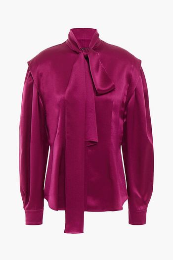 ALBERTA FERRETTI Pussy-bow silk-satin crepe blouse