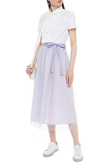 REDVALENTINO Satin-trimmed point d'esprit tulle midi skirt